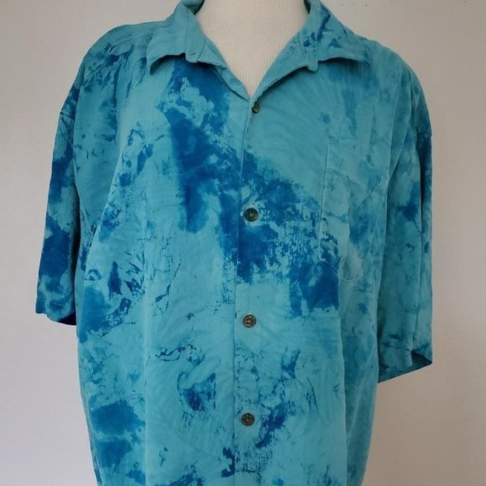 Painted Tommy bahama silk shirt navy blue turquoise tie dyed XXL limited edition